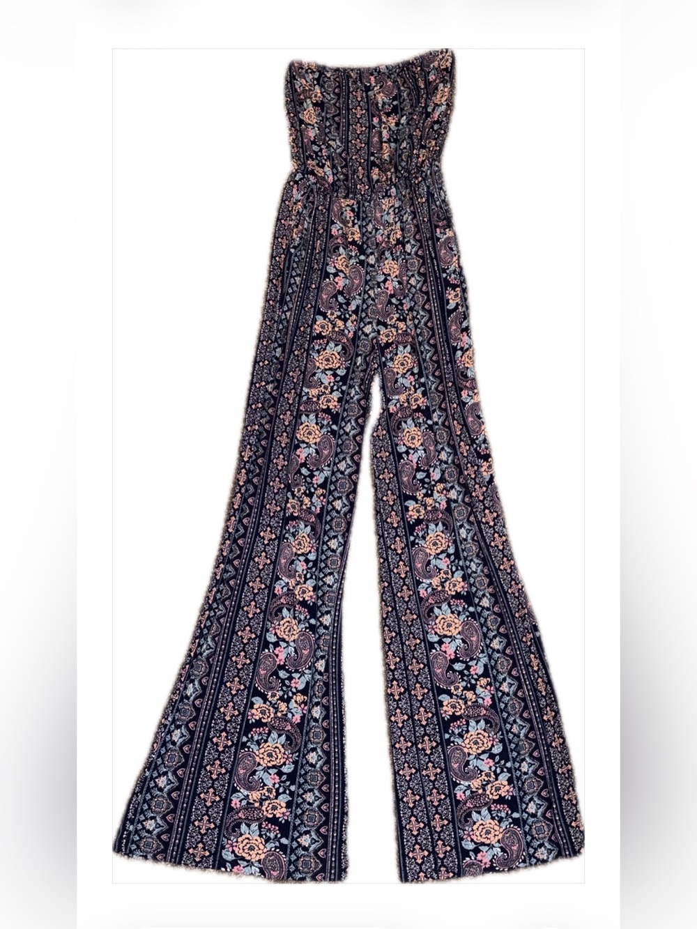 SO Navy Floral Strapless Wide-Leg Jumpsuit